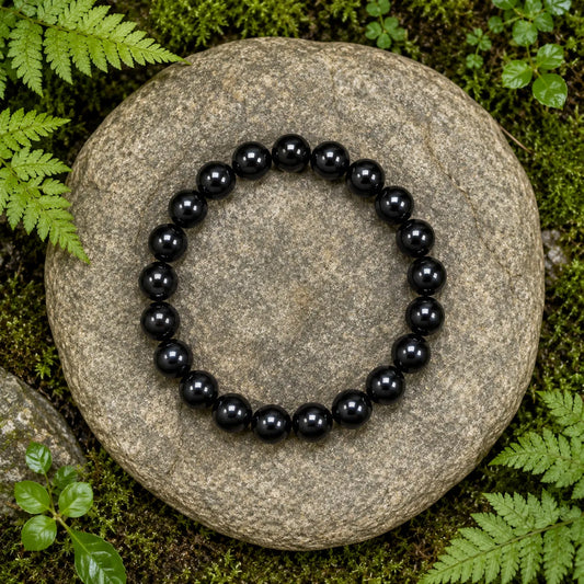 10MM Black Agate Stone Bracelet with Natural Black Gemstone Beads and Glossy Finish for Men and Women