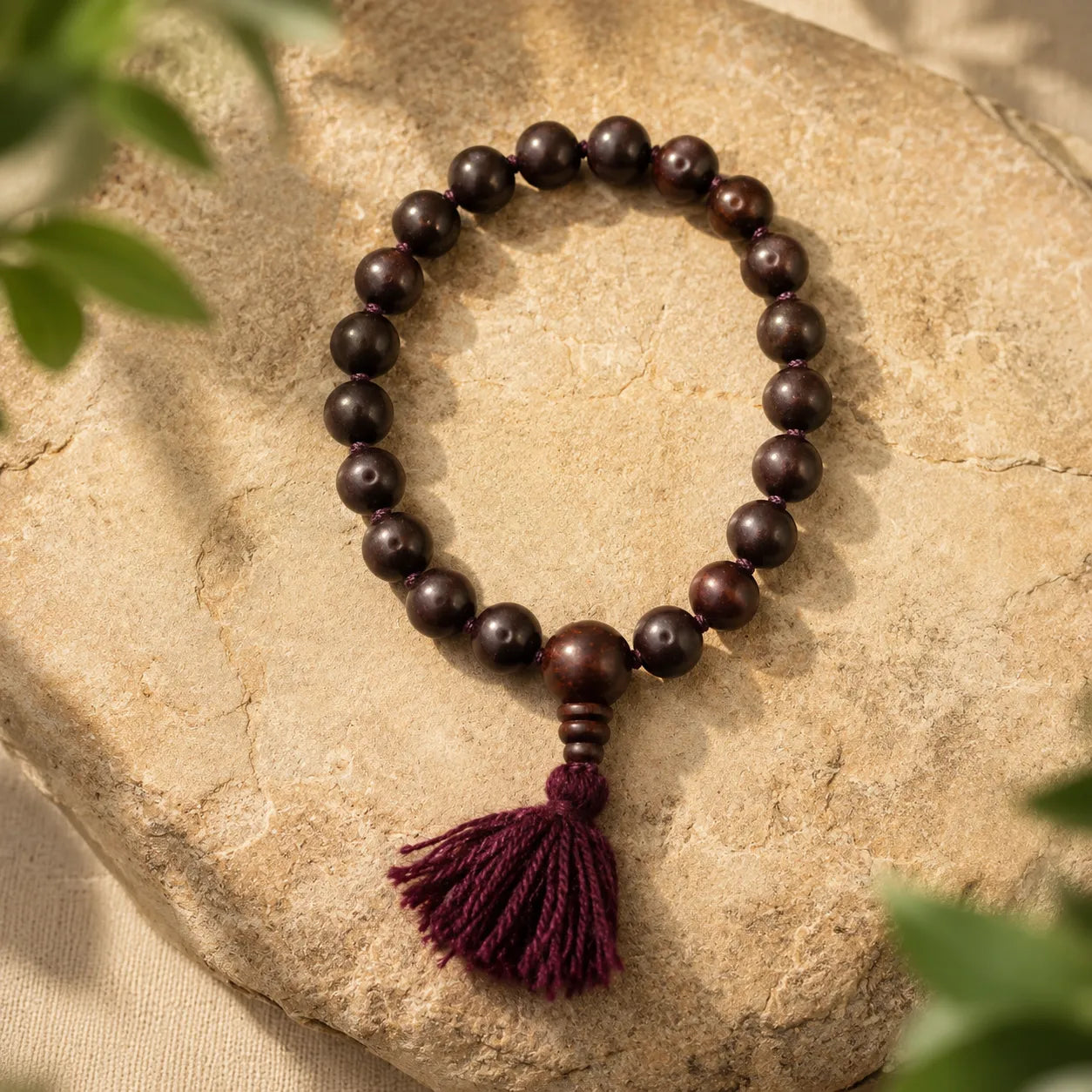 10MM Original Chandan Sandalwood Berkho Bracelet with knotted beads and red tassel handmade spiritual wooden bead bracelet for meditation prayer and daily wear
