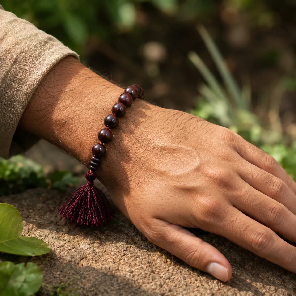 12MM Original Chandan Sandalwood Berkho Bracelet with Red Tassel handmade spiritual sandalwood mala for meditation prayer and positive energy