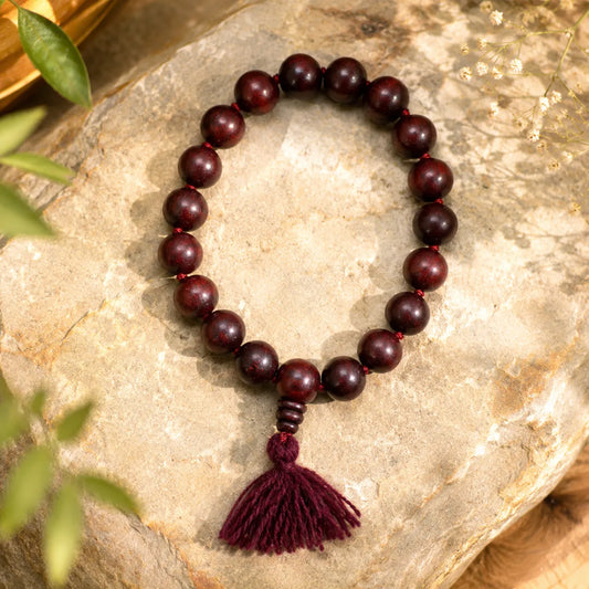 12MM Original Chandan Sandalwood Berkho Bracelet with Red Tassel handmade spiritual sandalwood mala for meditation prayer and positive energy