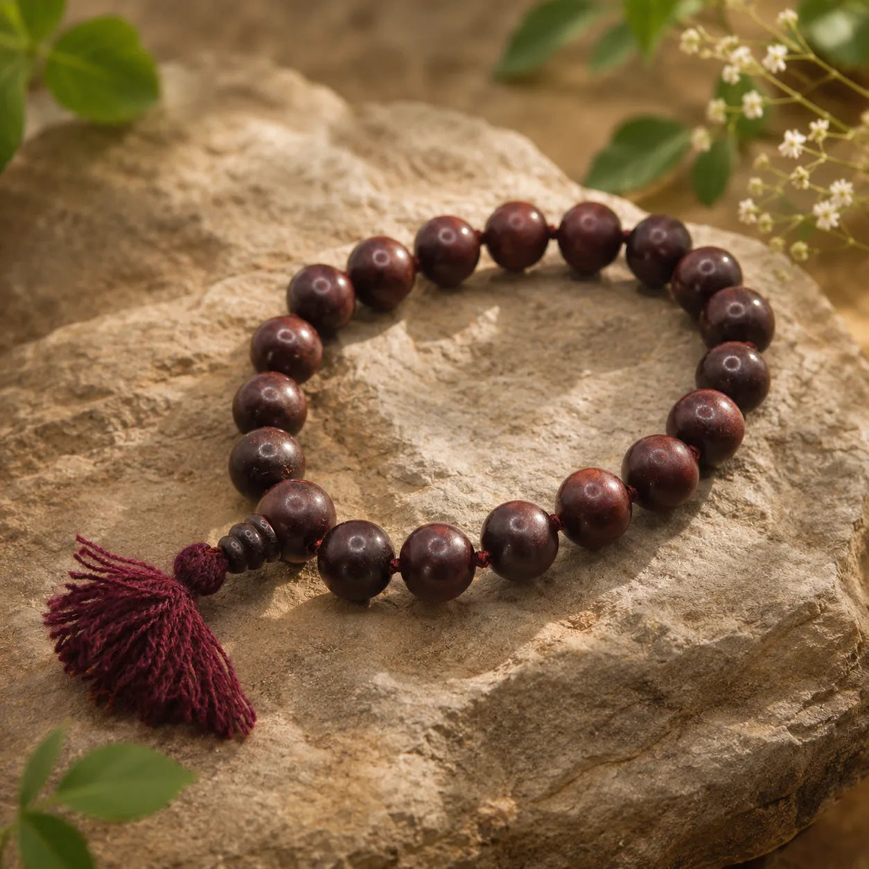 12MM Original Chandan Sandalwood Berkho Bracelet with Red Tassel handmade spiritual sandalwood mala for meditation prayer and positive energy