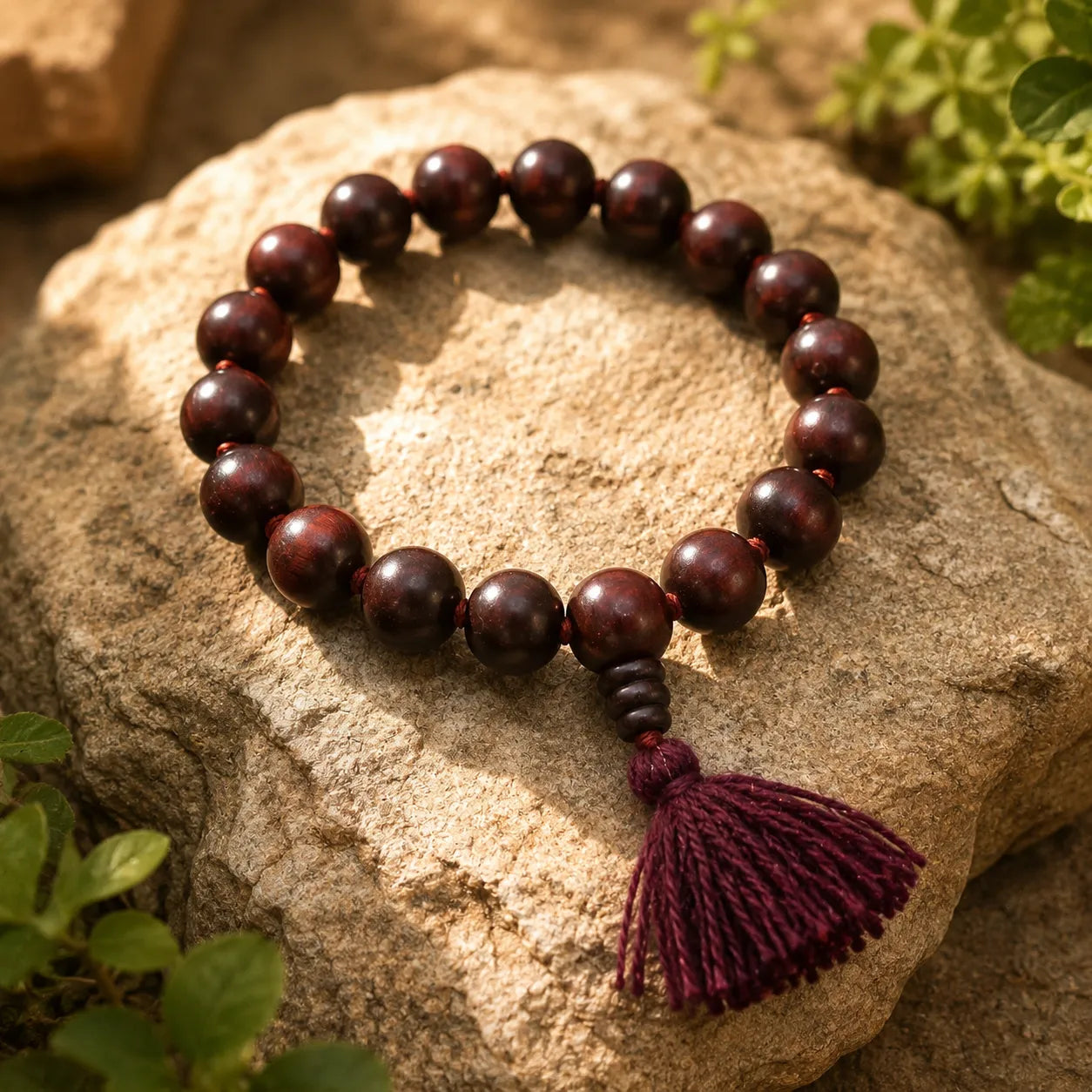 12MM Original Chandan Sandalwood Berkho Bracelet with Red Tassel handmade spiritual sandalwood mala for meditation prayer and positive energy