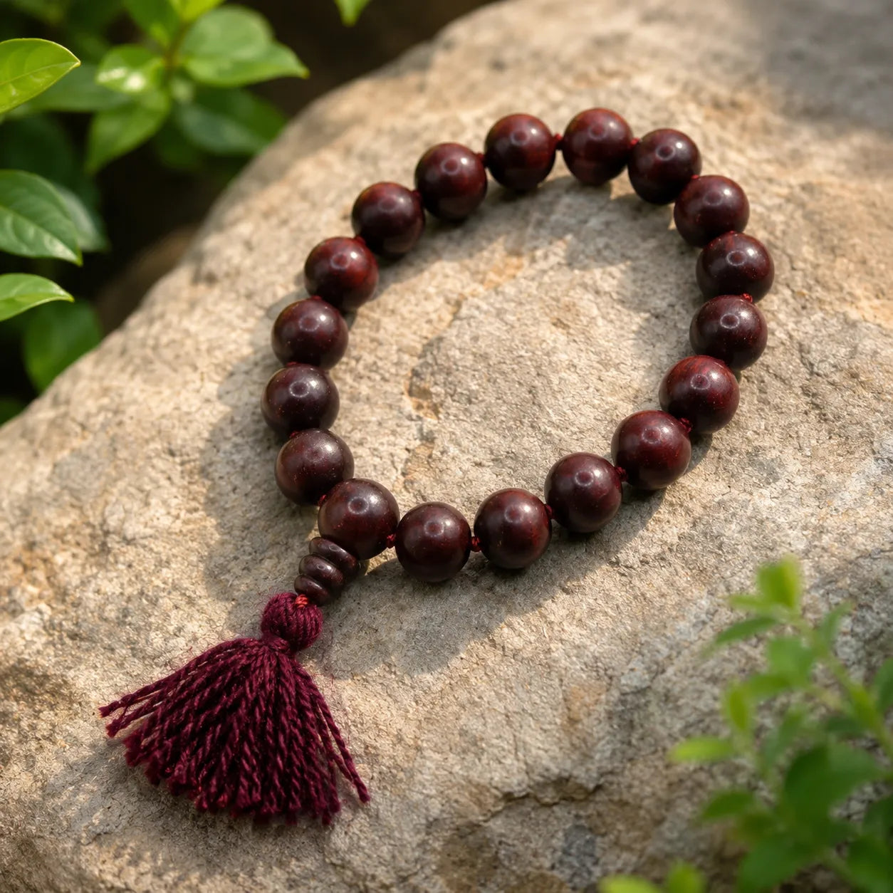 12MM Original Chandan Sandalwood Berkho Bracelet with Red Tassel handmade spiritual sandalwood mala for meditation prayer and positive energy