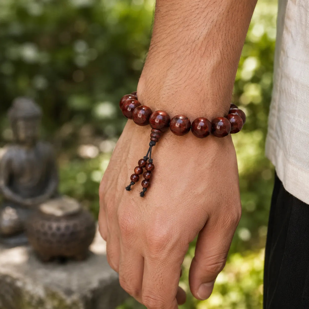 16MM Original Chandan Sandalwood Berkho Bracelet with Elastic handmade natural sandalwood spiritual mala bracelet for meditation prayer and yoga