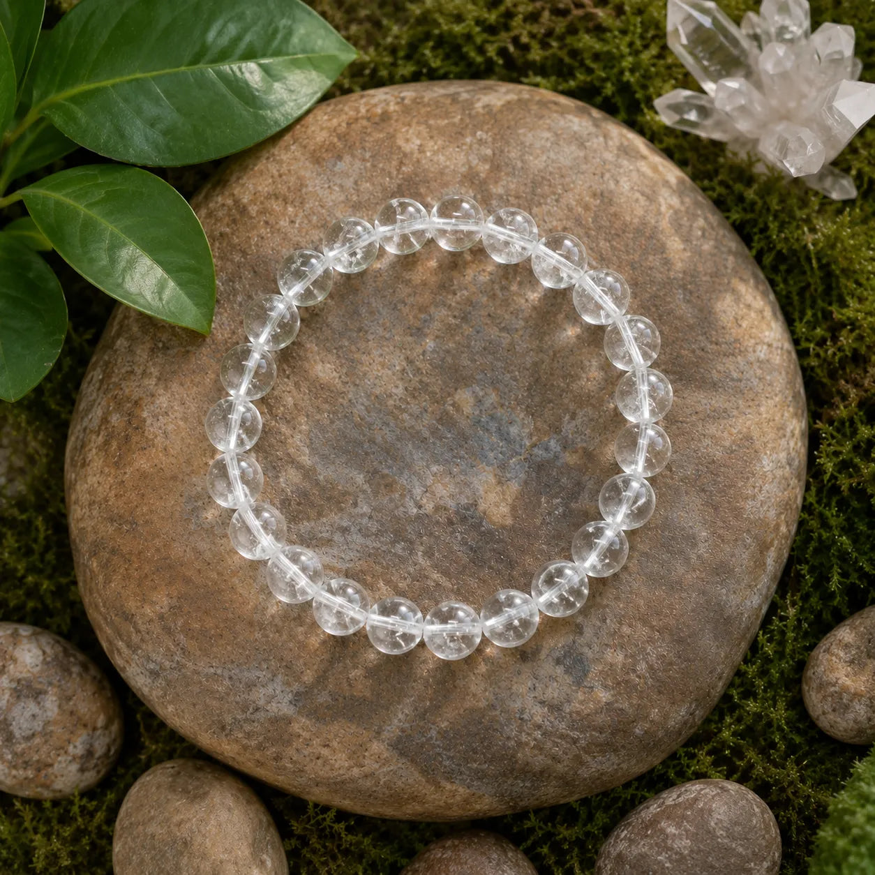 Natural Clear Quartz Bracelet 8MM Original Sphatik Crystal Healing Bracelet for Meditation and Positive Energy