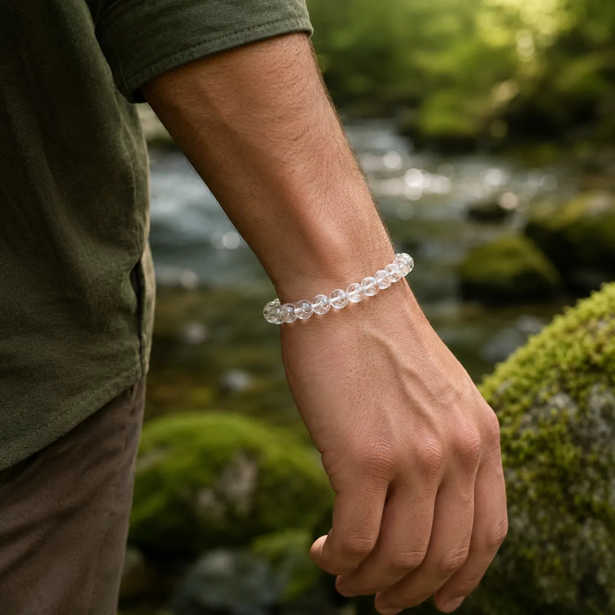 Natural Clear Quartz Bracelet 8MM Original Sphatik Crystal Healing Bracelet for Meditation and Positive Energy