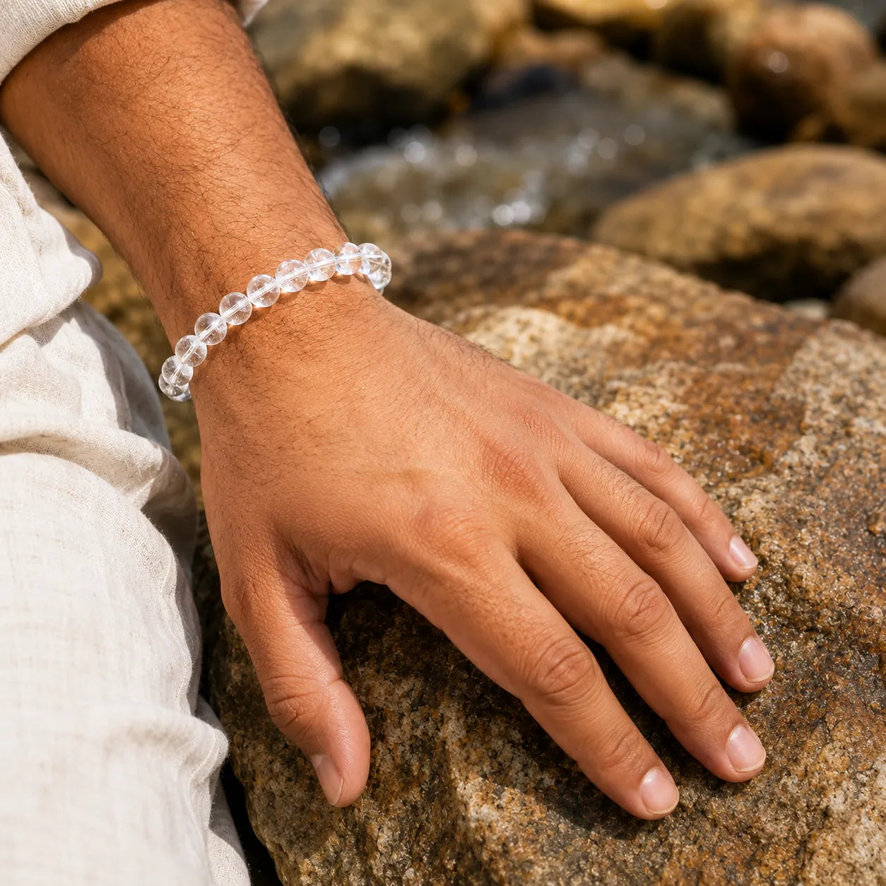 Natural Clear Quartz Bracelet 8MM Original Sphatik Crystal Healing Bracelet for Meditation and Positive Energy