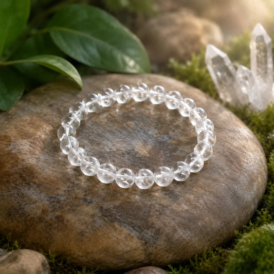 Natural Clear Quartz Bracelet 8MM Original Sphatik Crystal Healing Bracelet for Meditation and Positive Energy