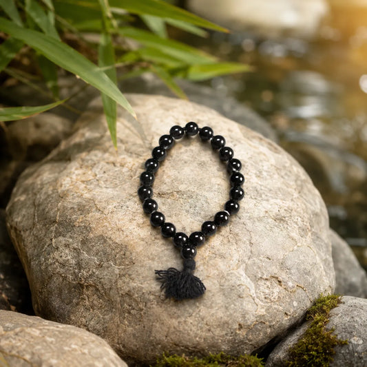 10MM Black Agate Stone Berkho Bracelet with Natural Black Gemstone Beads and Glossy Finish for Men and Women