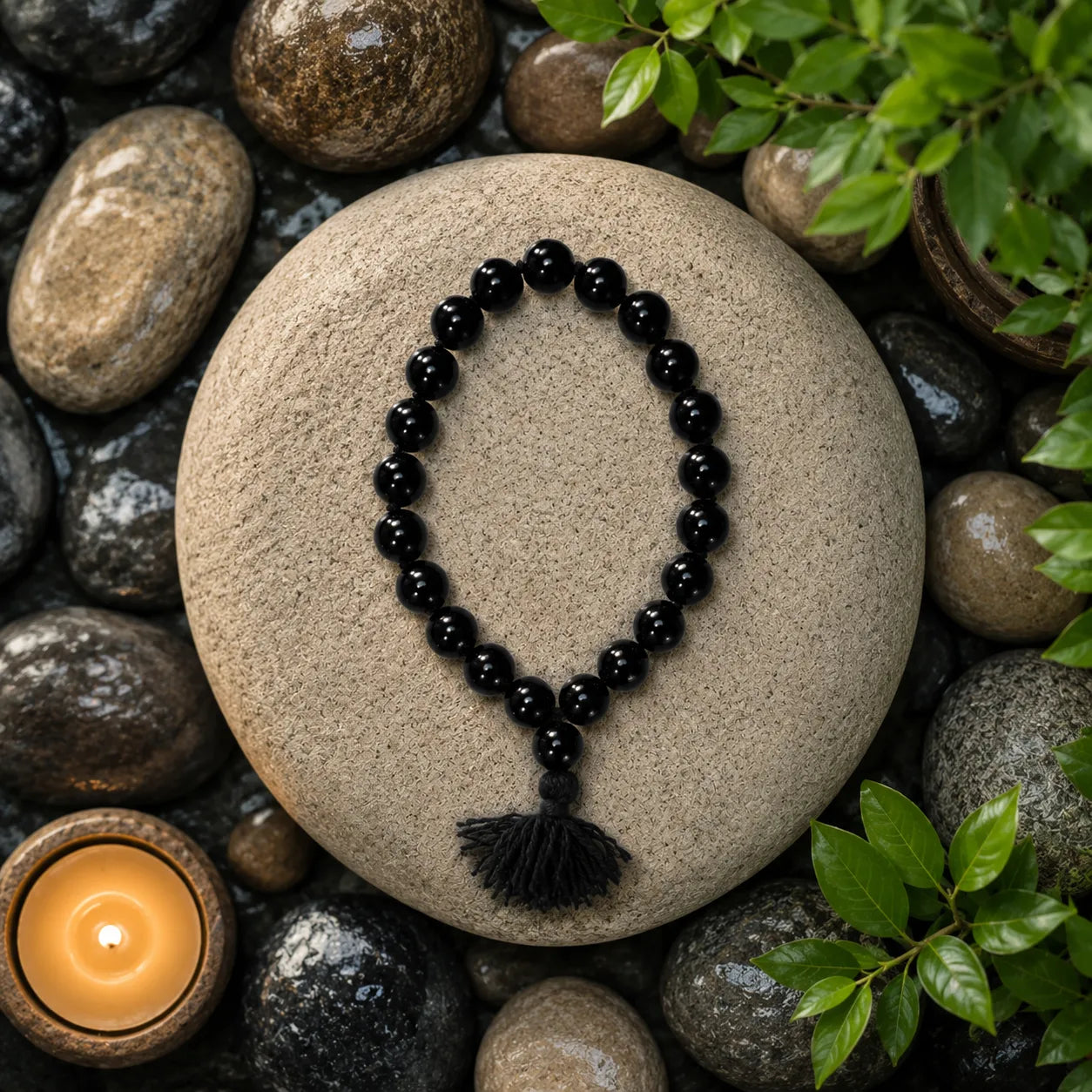 10MM Black Agate Stone Berkho Bracelet with Natural Black Gemstone Beads and Glossy Finish for Men and Women