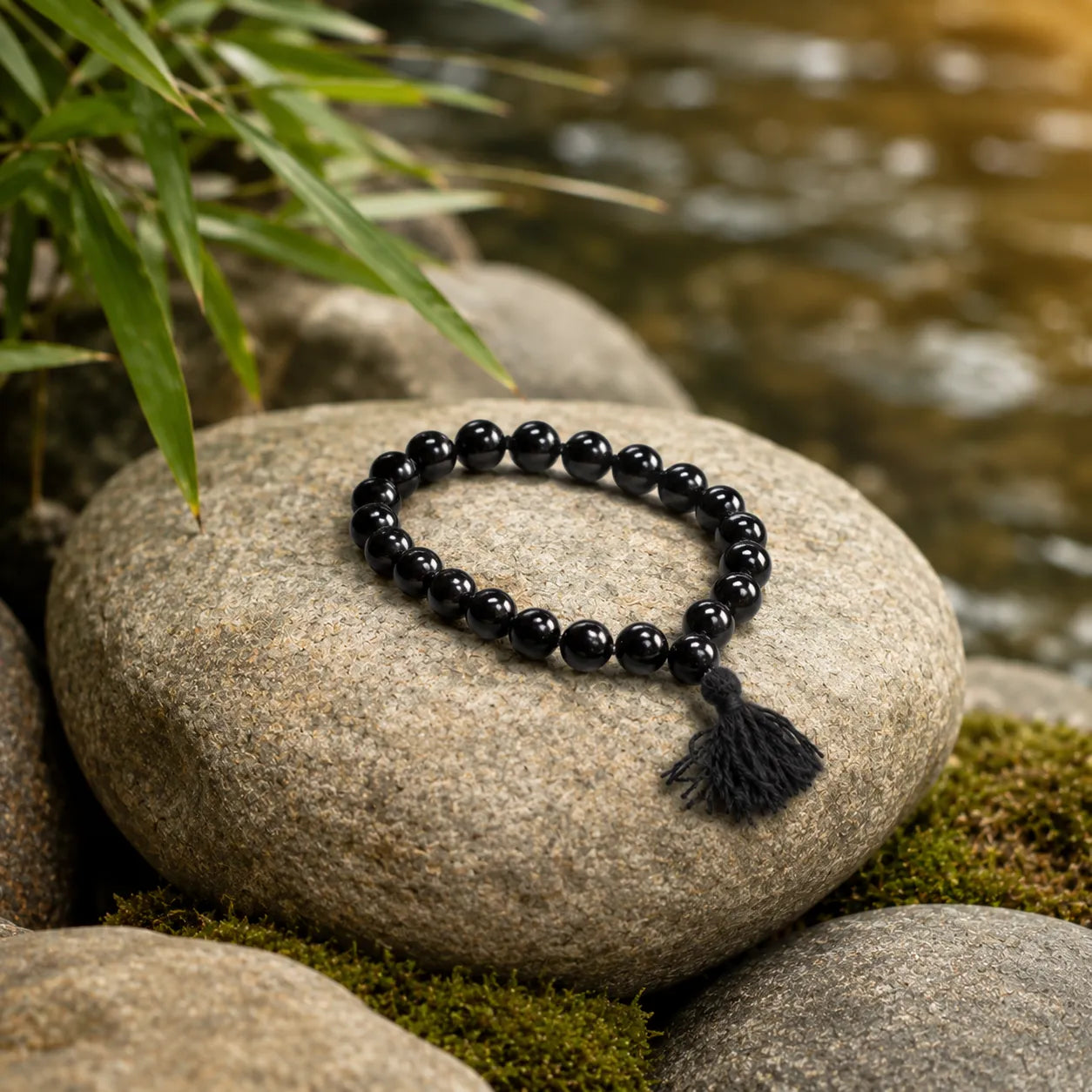 10MM Black Agate Stone Berkho Bracelet with Natural Black Gemstone Beads and Glossy Finish for Men and Women