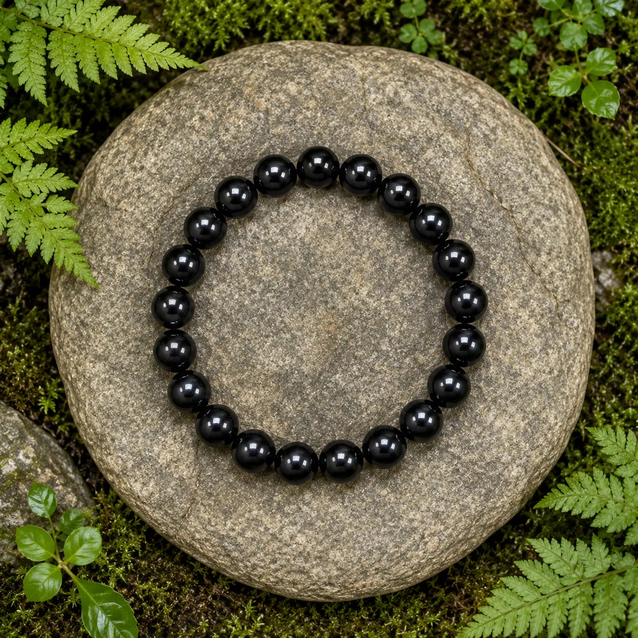 10MM Black Agate Stone Bracelet with Natural Black Gemstone Beads and Glossy Finish for Men and Women