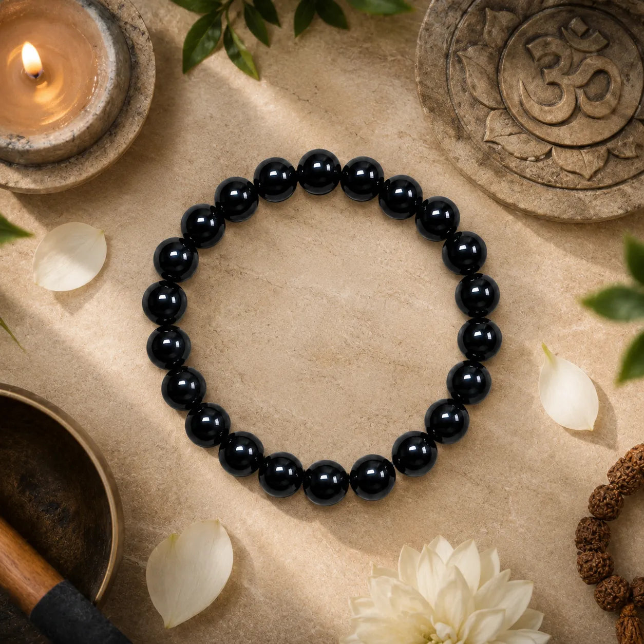 10MM Black Agate Stone Bracelet with Natural Black Gemstone Beads and Glossy Finish for Men and Women