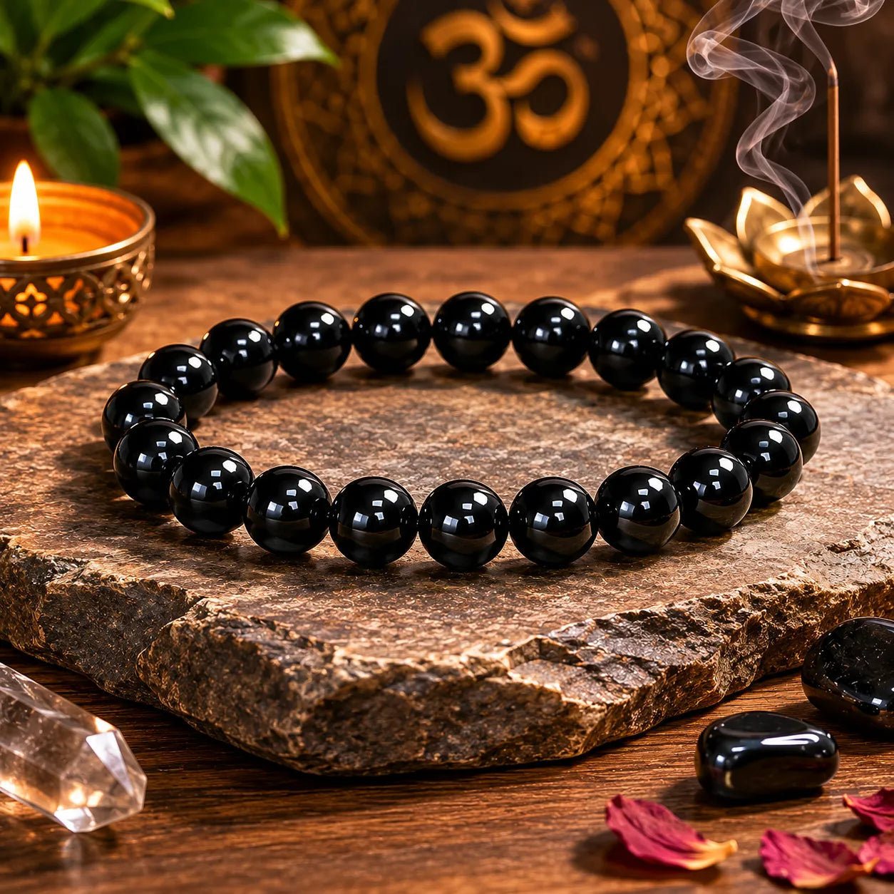 10MM Black Agate Stone Bracelet with Natural Black Gemstone Beads and Glossy Finish for Men and Women