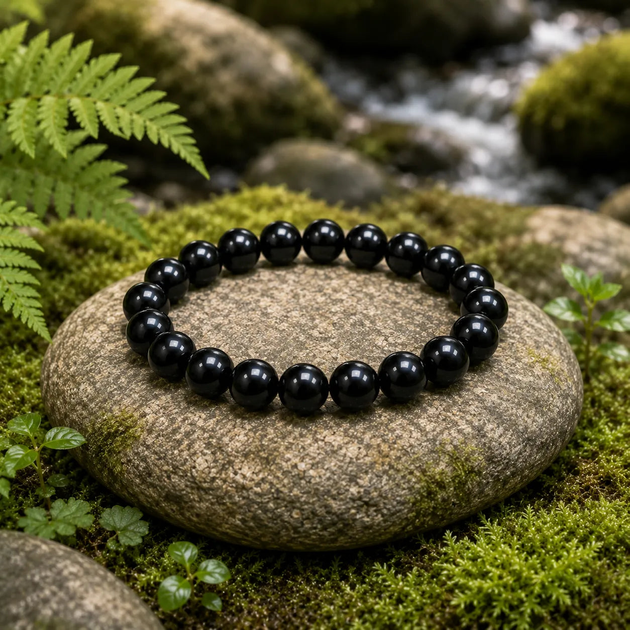 10MM Black Agate Stone Bracelet with Natural Black Gemstone Beads and Glossy Finish for Men and Women