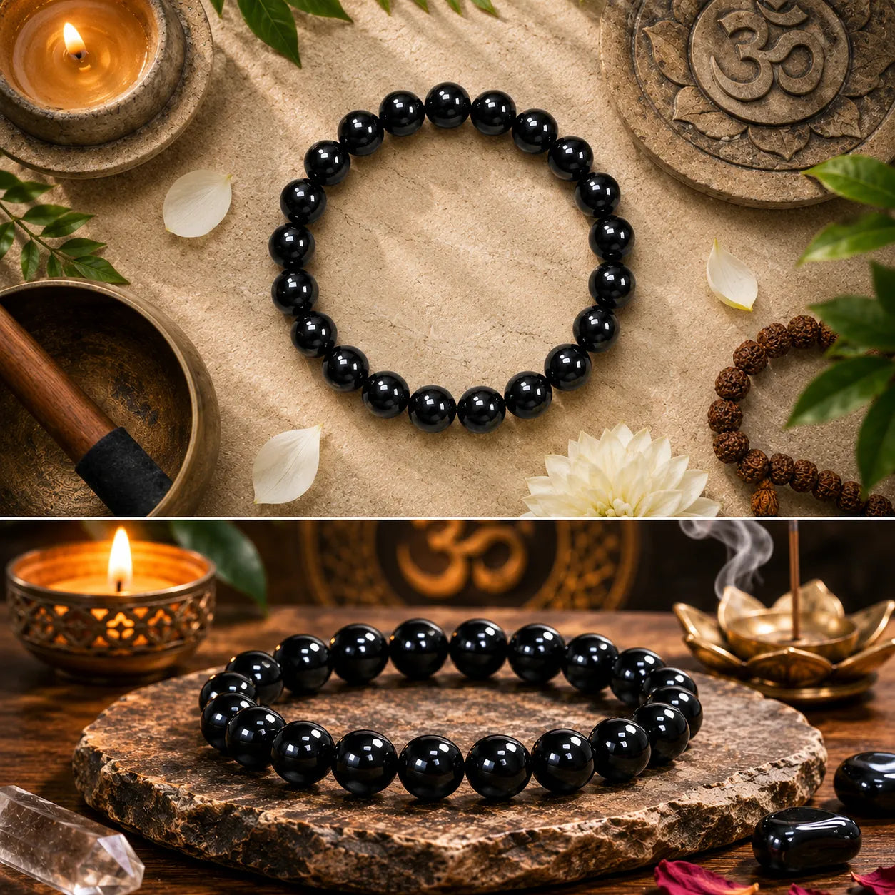 10MM Black Agate Stone Bracelet with Natural Black Gemstone Beads and Glossy Finish for Men and Women