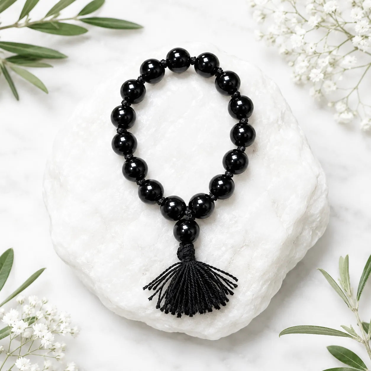 14MM Black Agate Bracelet Berkho with natural black agate stone beads, glossy finish, and handmade design for protection, confidence, and daily wear.