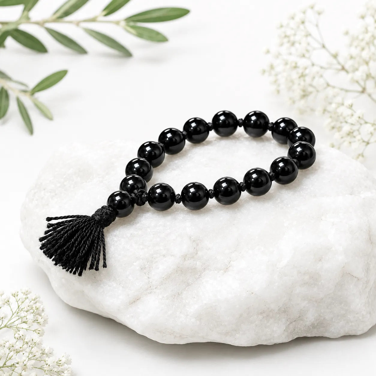 14MM Black Agate Bracelet Berkho with natural black agate stone beads, glossy finish, and handmade design for protection, confidence, and daily wear.