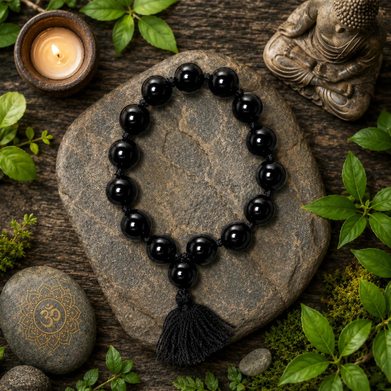 16MM Black Agate Stone Bracelet Berkho made with natural black agate gemstone beads and premium tassel for meditation, spiritual wear, and daily use
