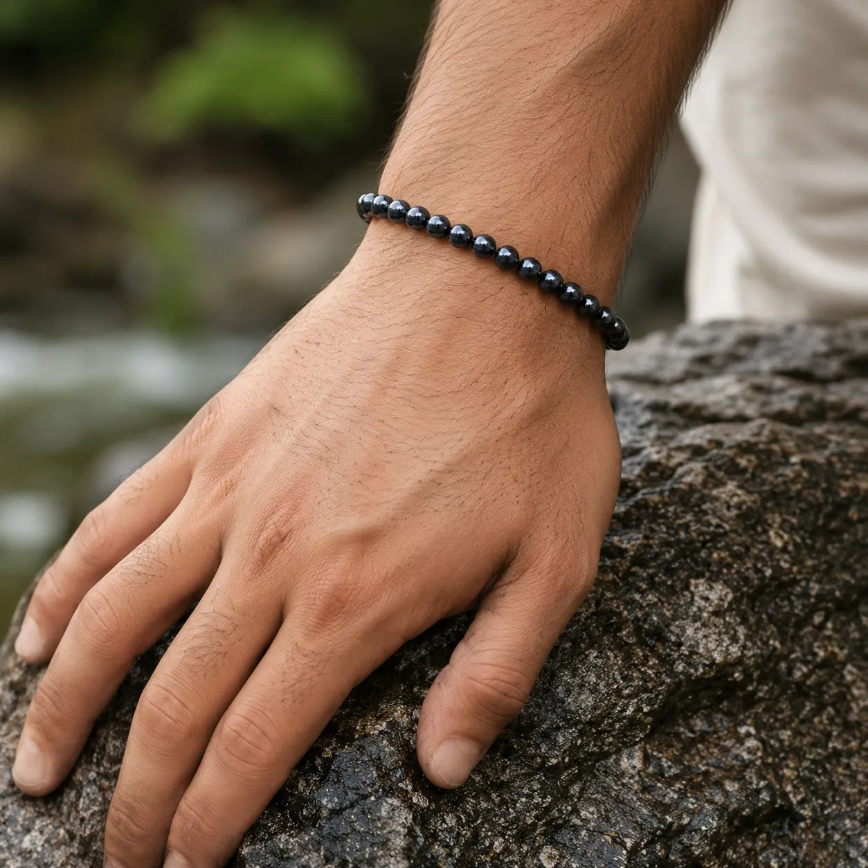 6MM Black Agate Stone Bracelet Berkho | Natural Black Agate Bead Bracelet for Men & Women