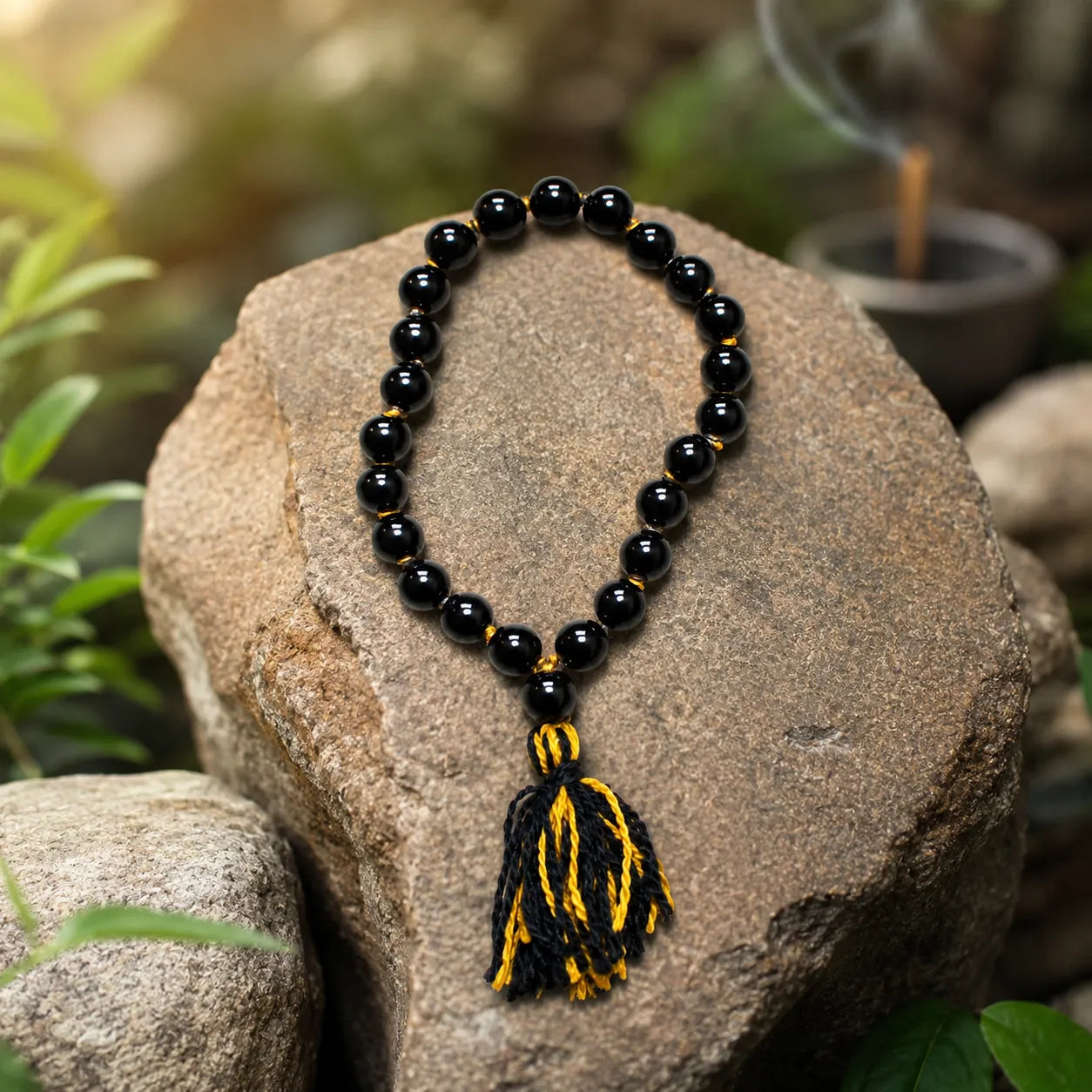 8MM Black Agate Berkho Bracelet with Natural Black Agate Stone Beads and Glossy Finish for Men and Women