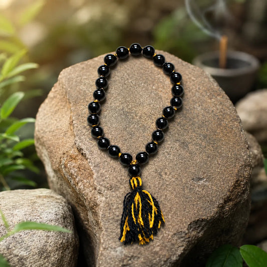 8MM Black Agate Berkho Bracelet with Natural Black Agate Stone Beads and Glossy Finish for Men and Women