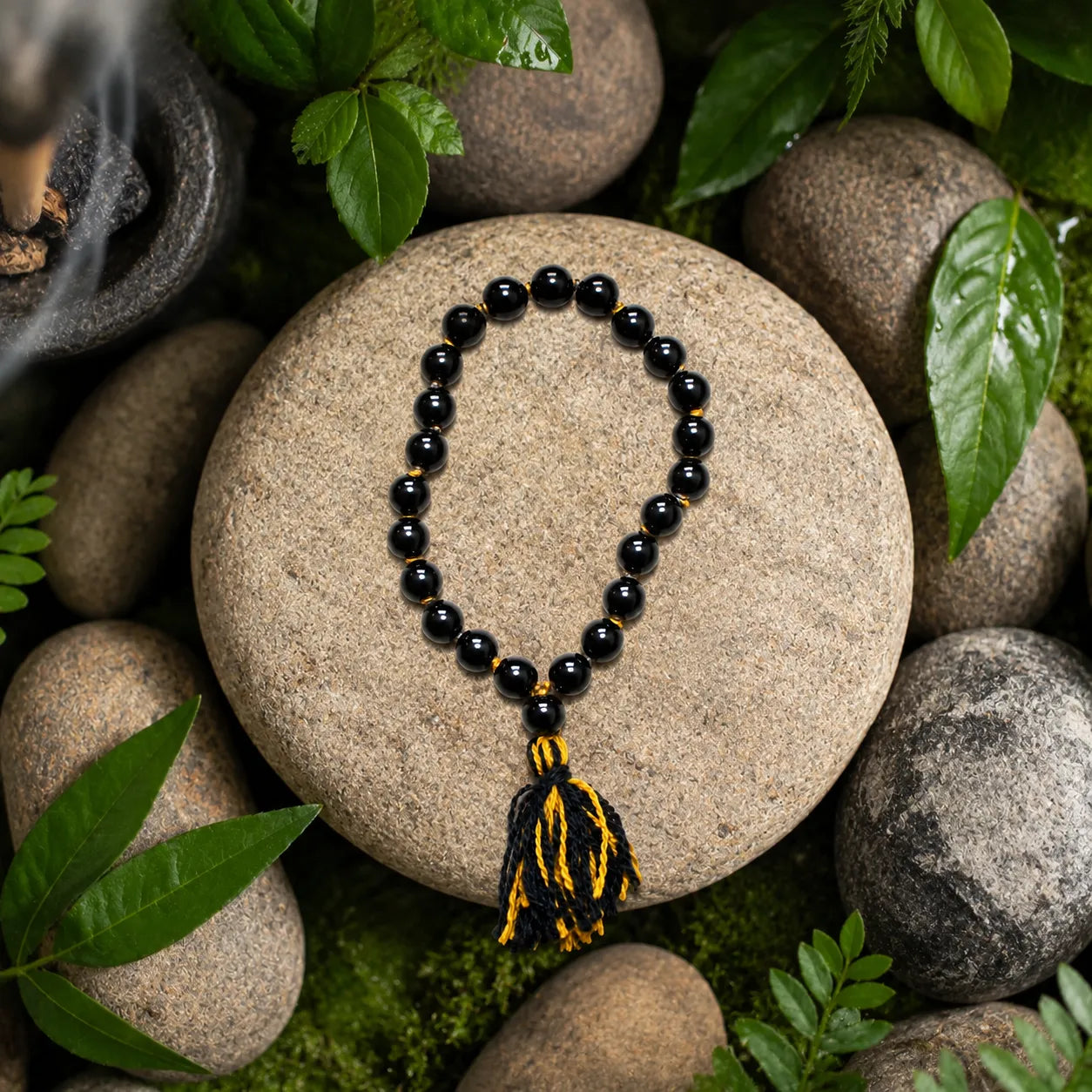 8MM Black Agate Berkho Bracelet with Natural Black Agate Stone Beads and Glossy Finish for Men and Women