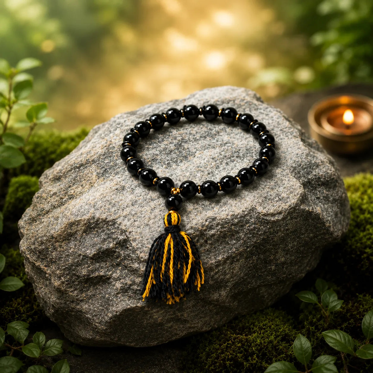 8MM Black Agate Berkho Bracelet with Natural Black Agate Stone Beads and Glossy Finish for Men and Women