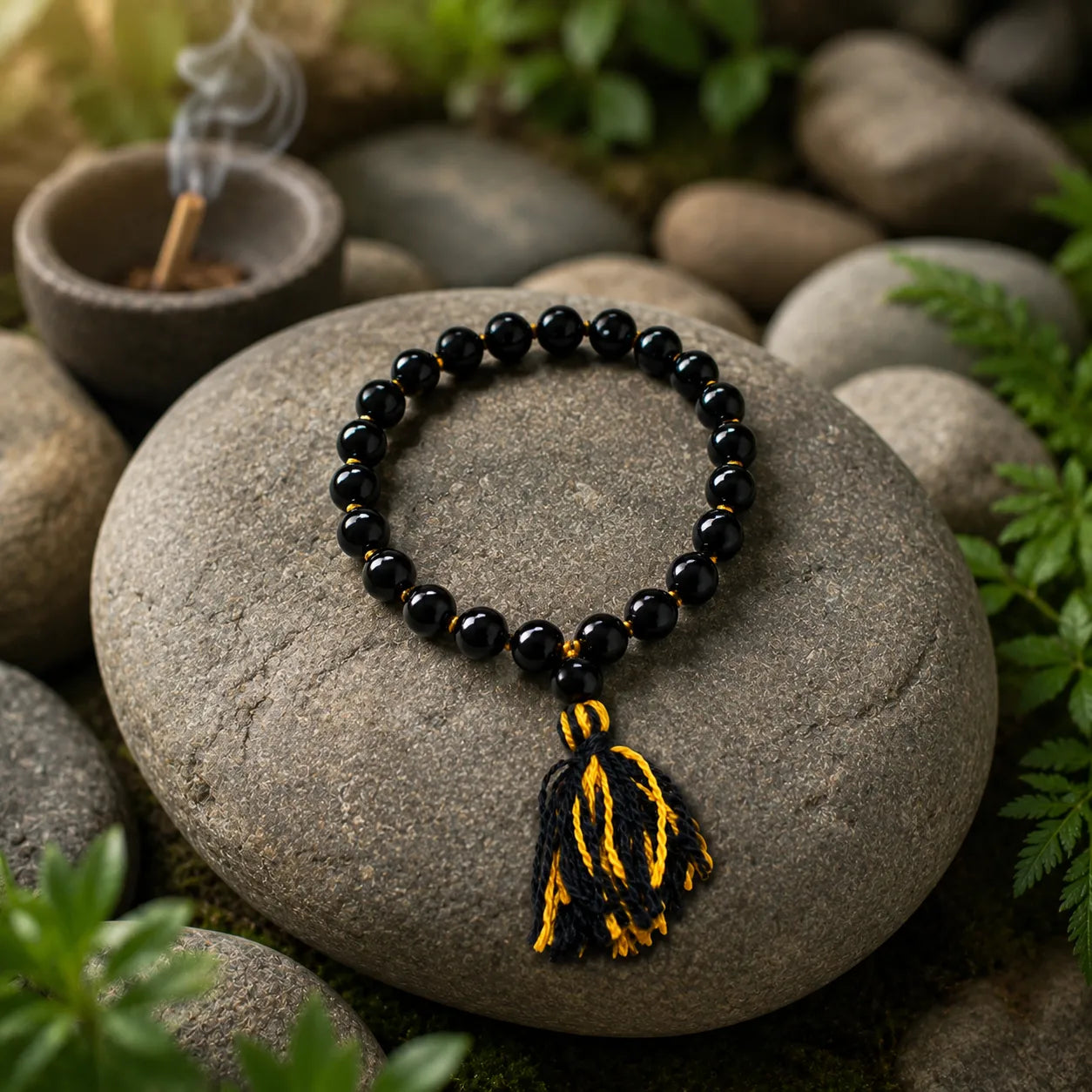 8MM Black Agate Berkho Bracelet with Natural Black Agate Stone Beads and Glossy Finish for Men and Women