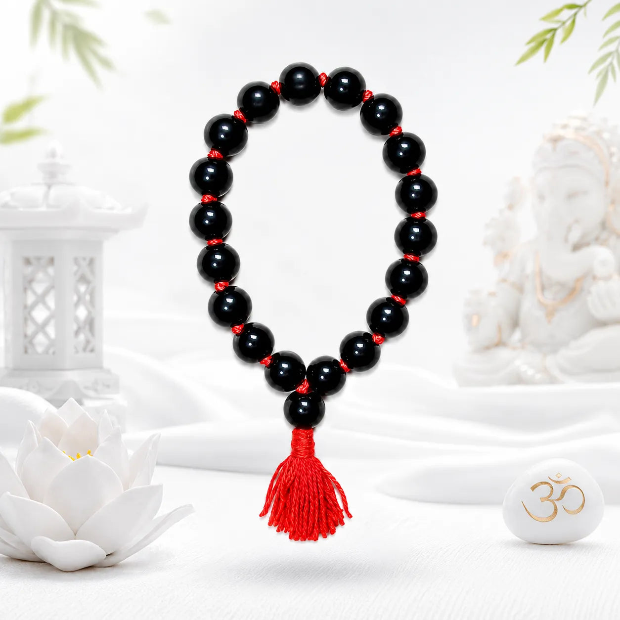 12MM Black Agate Berkho Bracelet with Red Thread and Natural Black Agate Stone Beads for Men and Women