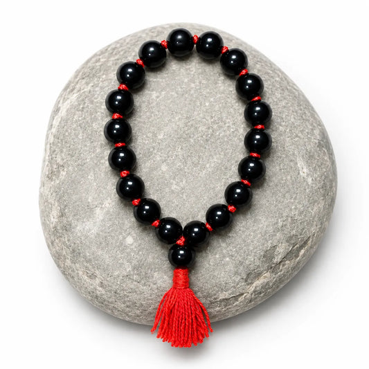 12MM Black Agate Berkho Bracelet with Red Thread and Natural Black Agate Stone Beads for Men and Women