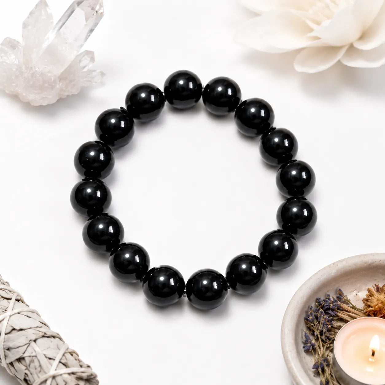 12MM Black Agate Stone Bracelet with Natural Black Gemstone Beads and Glossy Finish for Men and Women