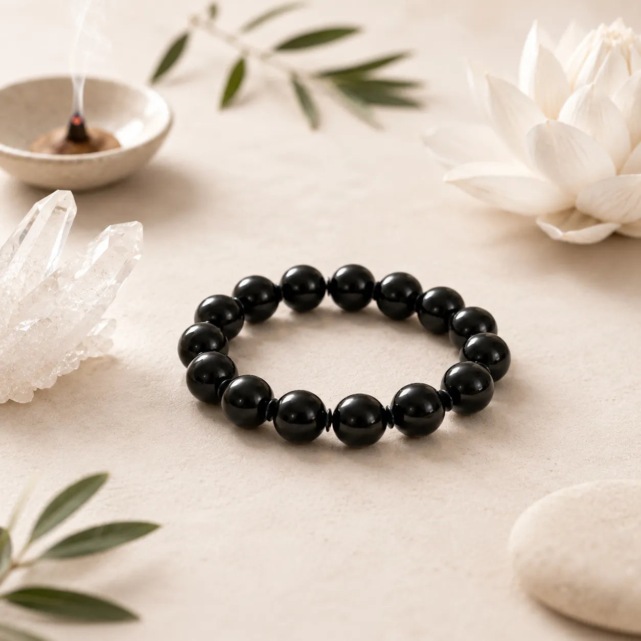 12MM Black Agate Stone Bracelet with Natural Black Gemstone Beads and Glossy Finish for Men and Women