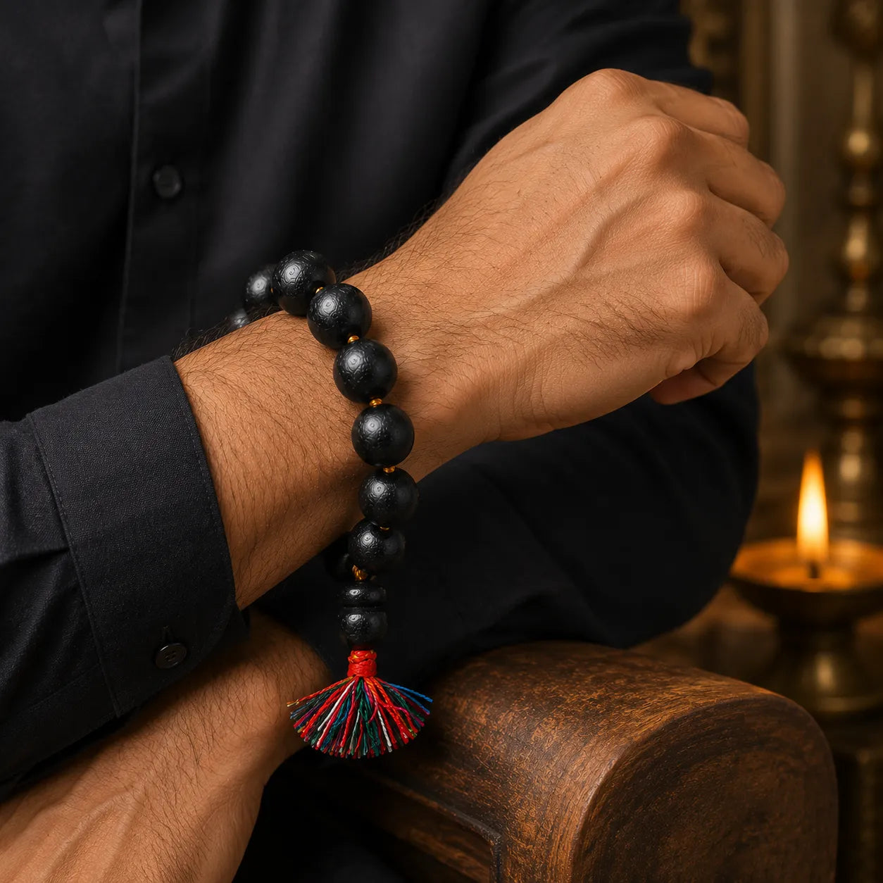 20MM Black Color Original Van Tulsi Berkho Bracelet Handmade Natural Tulsi Wood Spiritual Bracelet