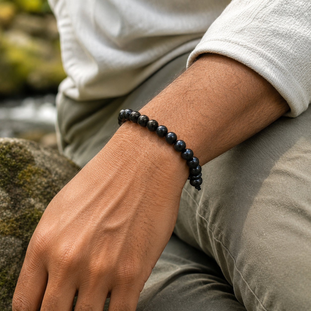 8MM Black Color Original Van Tulsi Berkho Bracelet Natural Tulsi Wood Bead Bracelet