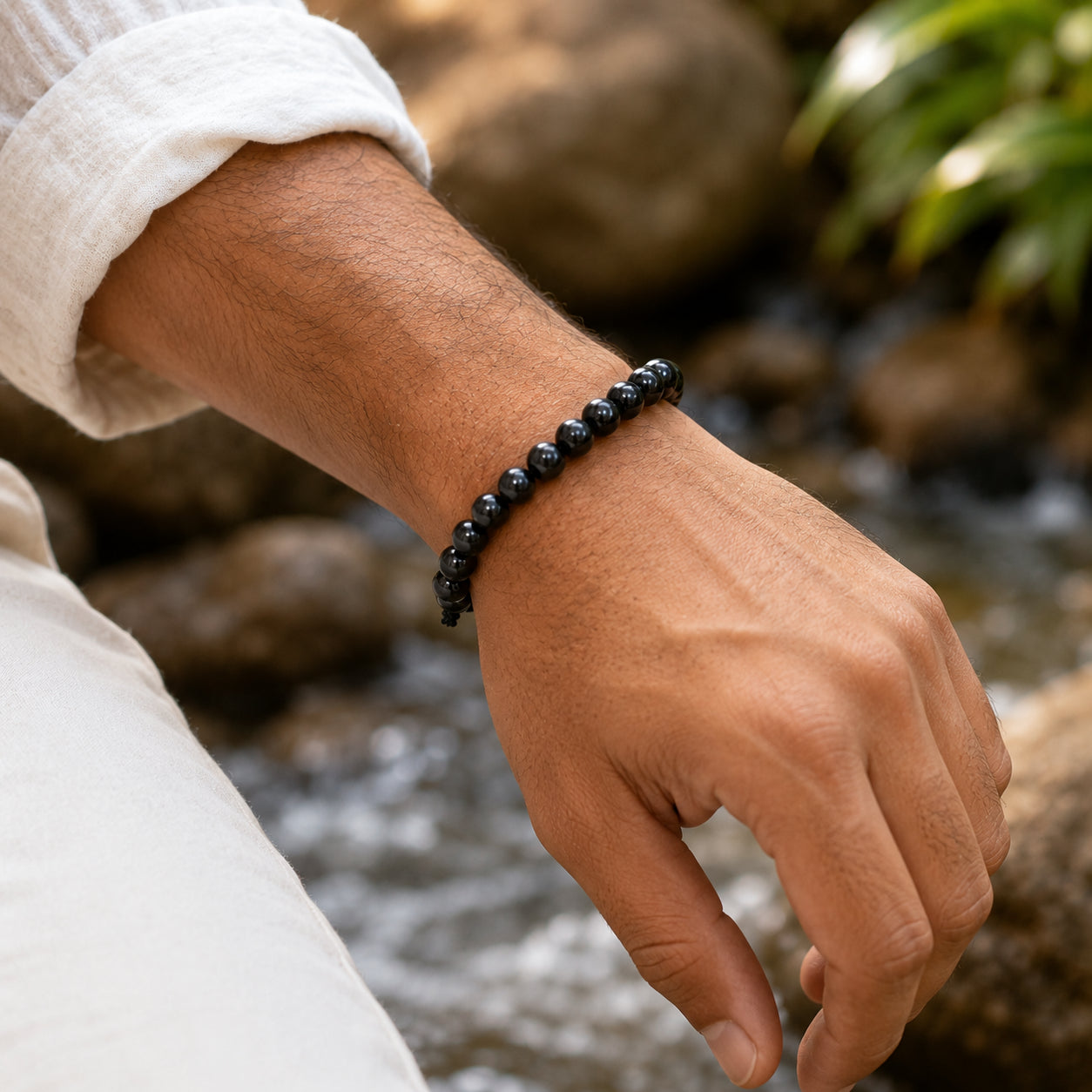 8MM Black Color Original Van Tulsi Berkho Bracelet Natural Tulsi Wood Bead Bracelet