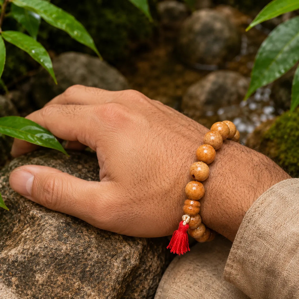 10MM Brown Color Original Van Tulsi Berkho Bracelet Handmade Natural Tulsi Wood Spiritual Bracelet
