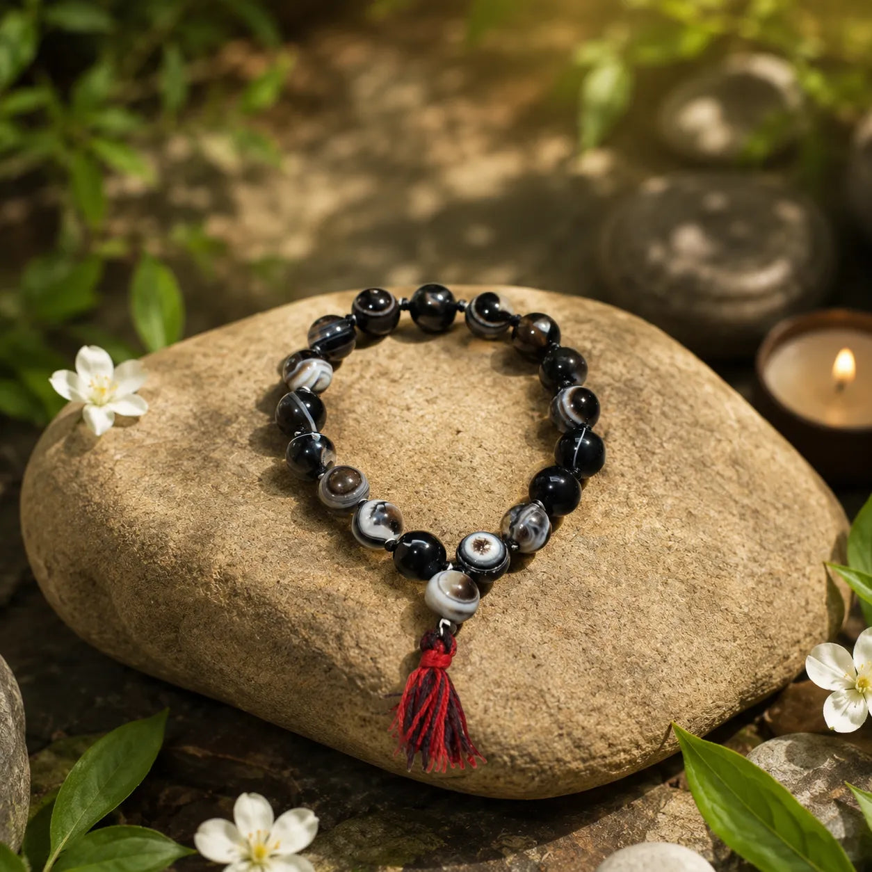12MM Sulemani Hakik Stone Bracelet Berkho with Natural Black Banded Agate Beads