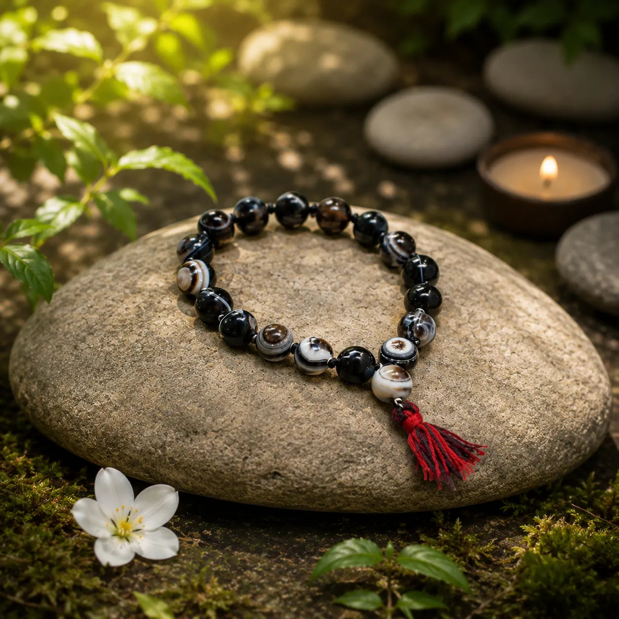 12MM Sulemani Hakik Stone Bracelet Berkho with Natural Black Banded Agate Beads