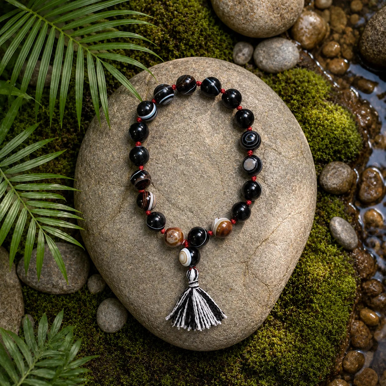 10MM Sulemani Hakik Stone Bracelet Berkho with Natural Black Banded Agate Beads