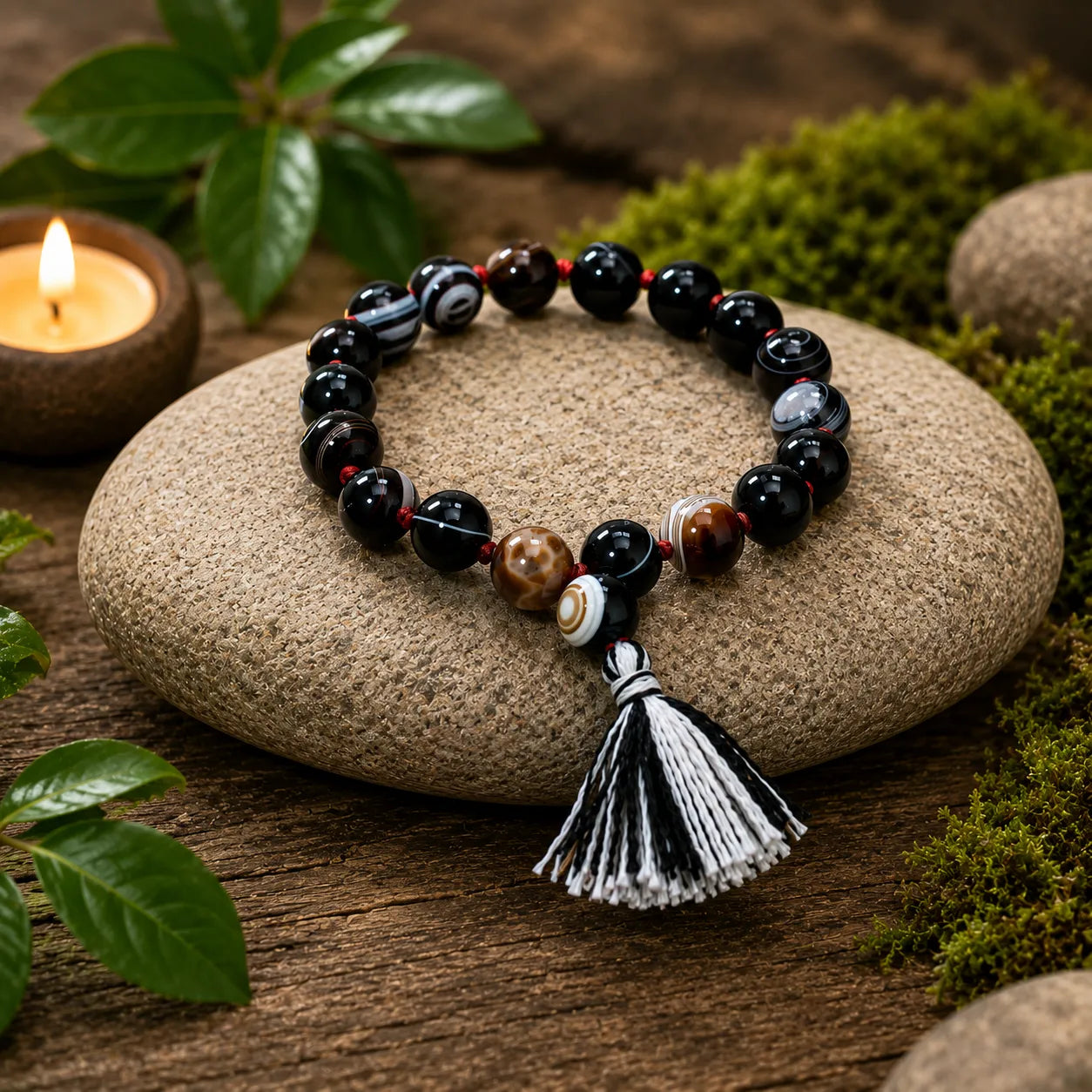 10MM Sulemani Hakik Stone Bracelet Berkho with Natural Black Banded Agate Beads