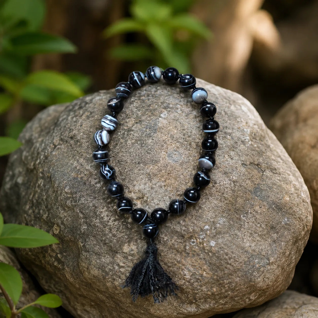 8MM Sulemani Hakik Stone Bracelet Berkho with Natural Black Banded Agate Beads for Men and Women