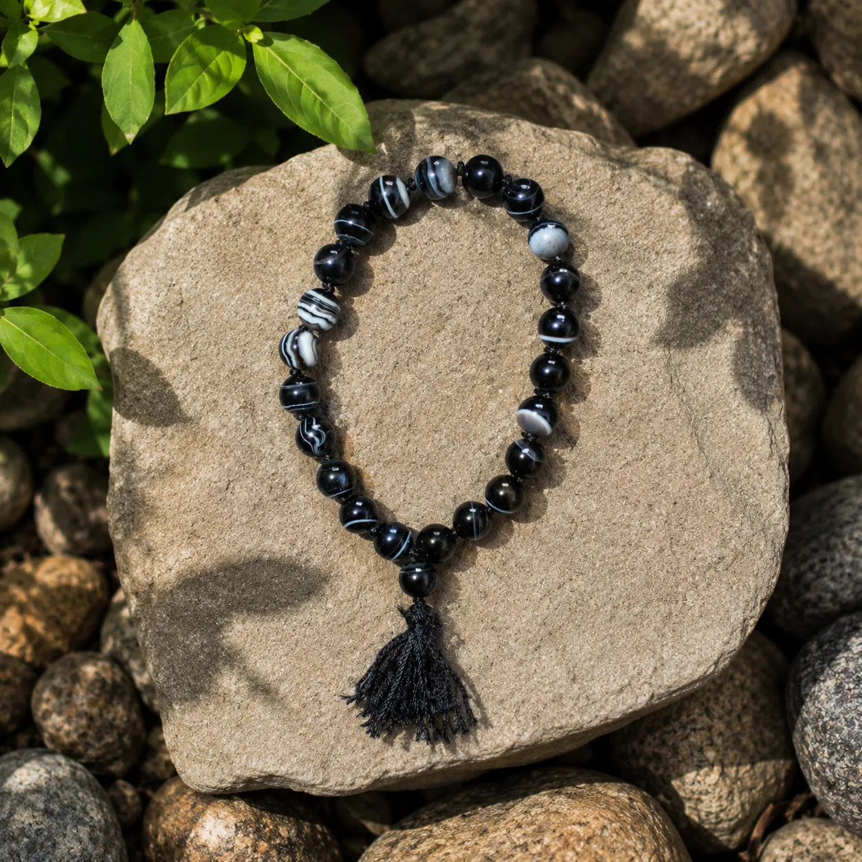 8MM Sulemani Hakik Stone Bracelet Berkho with Natural Black Banded Agate Beads for Men and Women