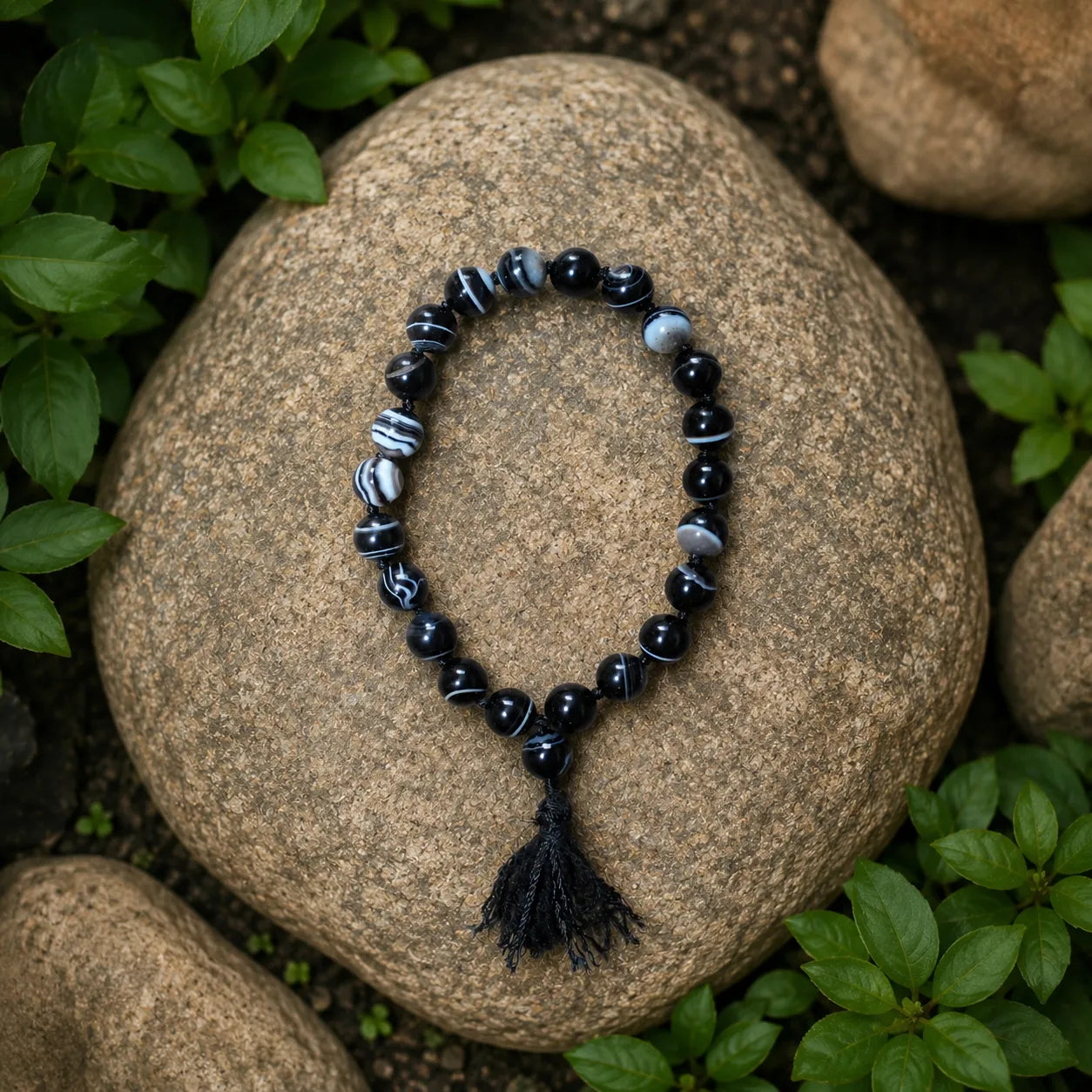 8MM Sulemani Hakik Stone Bracelet Berkho with Natural Black Banded Agate Beads for Men and Women