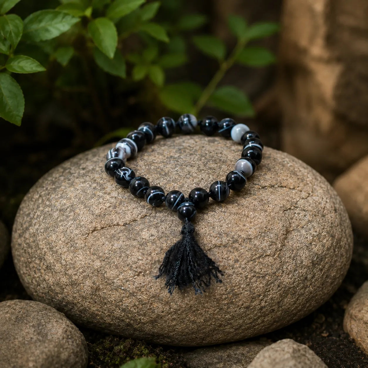 8MM Sulemani Hakik Stone Bracelet Berkho with Natural Black Banded Agate Beads for Men and Women