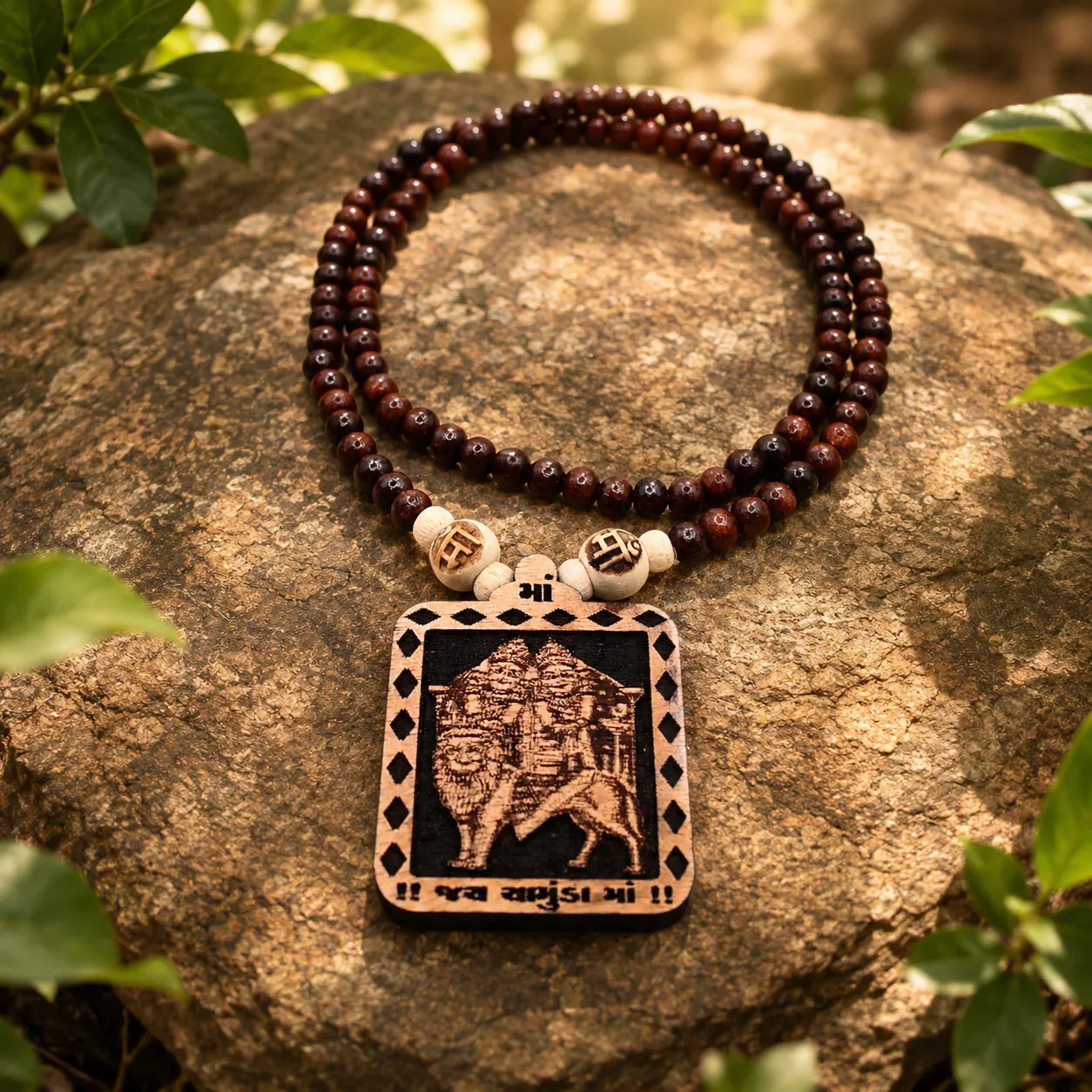 Chamunda Mata Pedal Tulsi Mala 108 Beads Original Sacred Tulsi Mala for Prayer Meditation and Spiritual Devotion