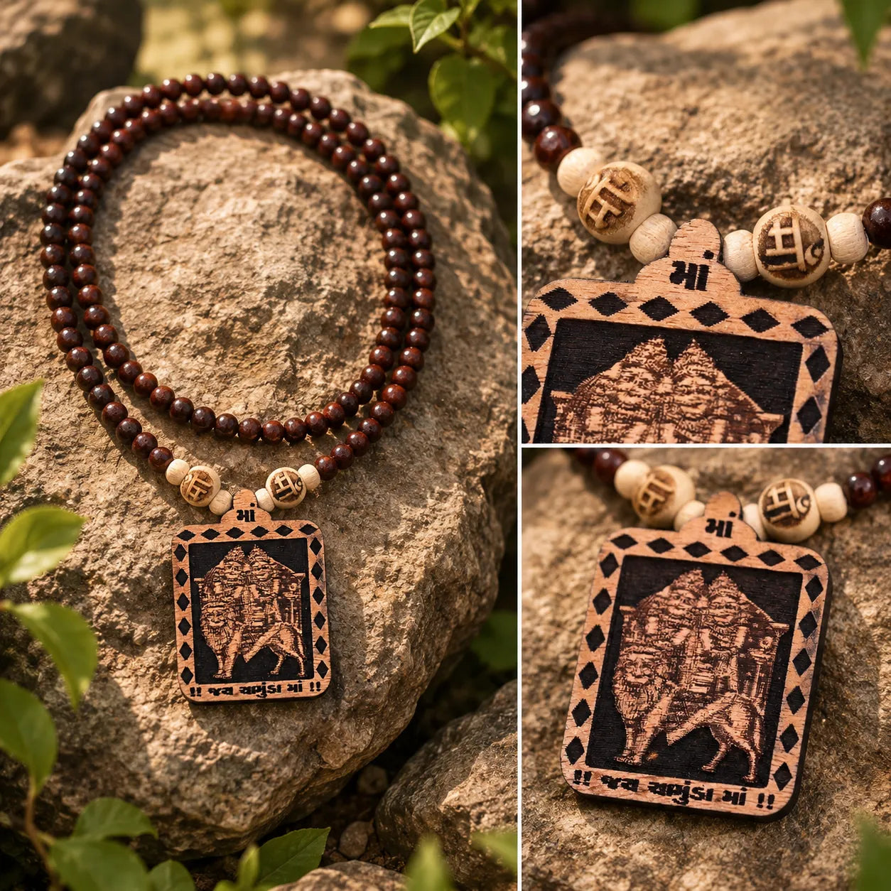 Chamunda Mata Pedal Tulsi Mala 108 Beads Original Sacred Tulsi Mala for Prayer Meditation and Spiritual Devotion
