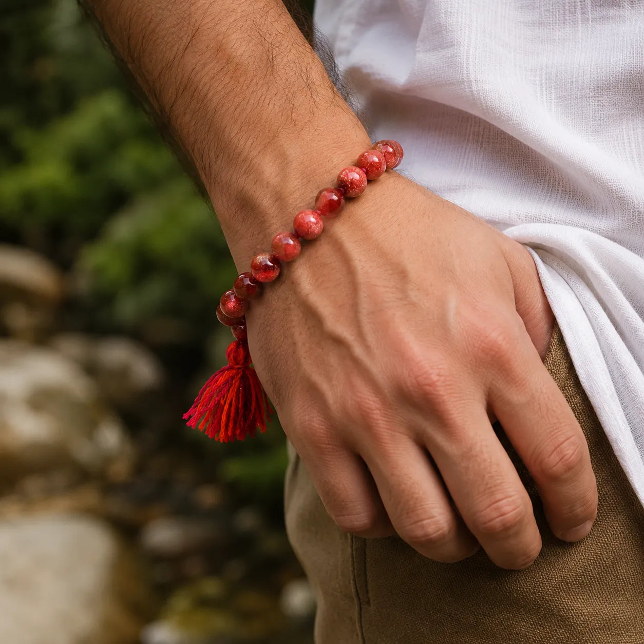 10MM Chand Sitara Stone Bracelet with Sparkling Goldstone Beads and Premium Handmade Design for Men and Women