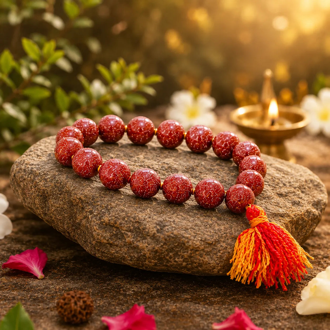 12MM Chand Sitara Stone Berkho Bracelet with Brown Goldstone Beads and Golden Glitter Shine for Men and Women