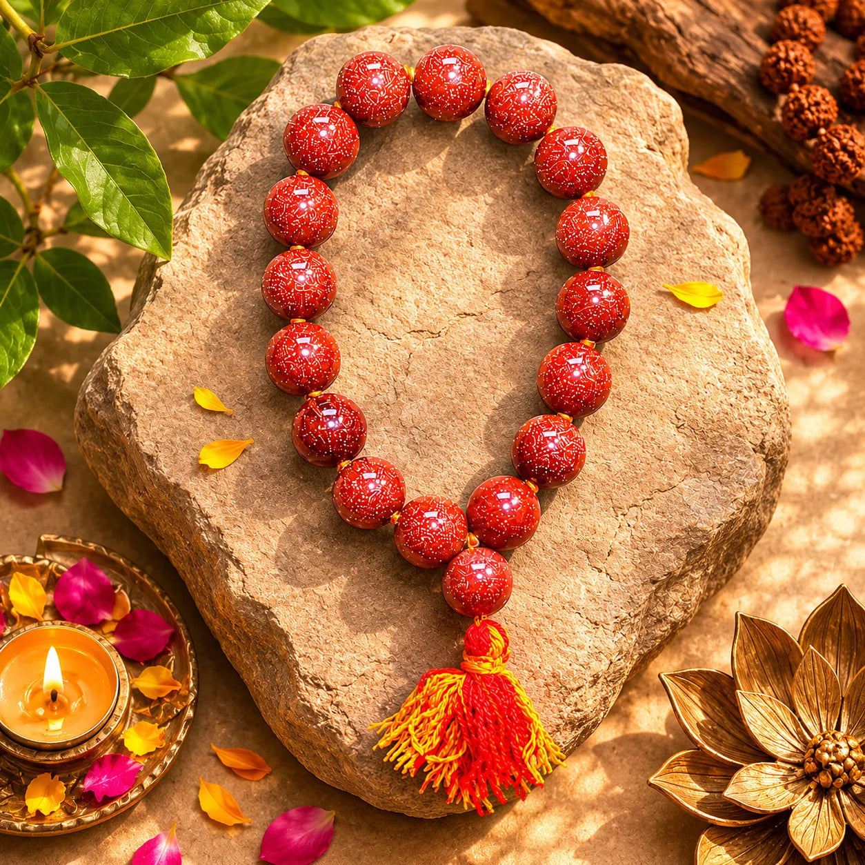 12MM Chand Sitara Stone Berkho Bracelet with Brown Goldstone Beads and Golden Glitter Shine for Men and Women